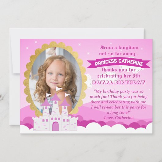 Roze Koninklijke Prinses Kasteel Meisje Verjaardag Bedankkaart (Voorkant)
