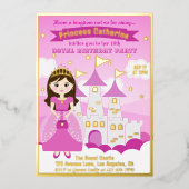 Roze Koninklijke Prinses Kasteel Meisje Verjaardag Folie Uitnodiging (Voorkant)