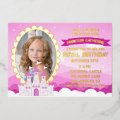 Roze Koninklijke Prinses Kasteel Meisje Verjaardag Folie Uitnodiging (Voorkant)