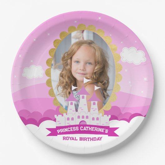 Roze Koninklijke Prinses Kasteel Meisje Verjaardag Papieren Bordje (Voorkant)