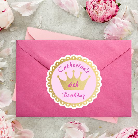 Roze Koninklijke Prinses Kroon Meisje Verjaardag Sticker