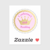 Roze Koninklijke Prinses Kroon Meisje Verjaardag Sticker (Vel)