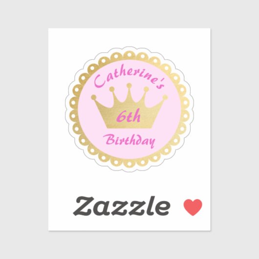 Roze Koninklijke Prinses Kroon Meisje Verjaardag Sticker (Vel)