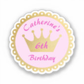 Roze Koninklijke Prinses Kroon Meisje Verjaardag Sticker (Voorkant)