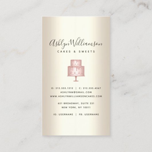 Roze kookbakkerij Glitter druppelt op goudkoortsde Visitekaartje (Achterkant)