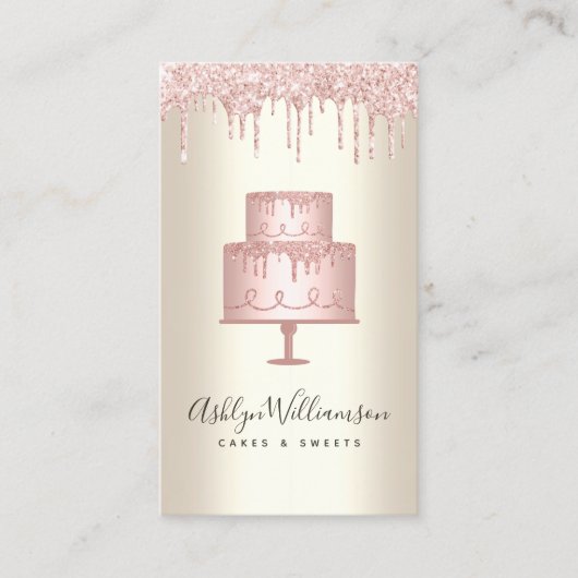 Roze kookbakkerij Glitter druppelt op goudkoortsde Visitekaartje (Voorkant)