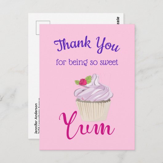 Roze kookcake Yum! Hartelijk Bedankt Briefkaart (Voorkant / Achterkant)