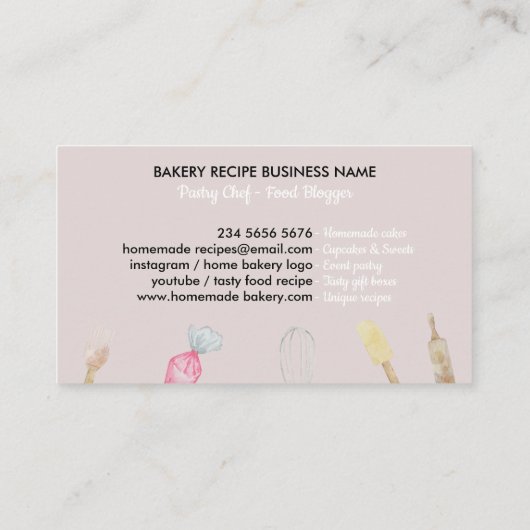 Roze kookpan Waterverf bakkerij Visitekaartje (Achterkant)