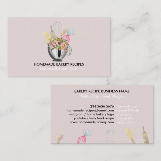 Roze kookpan Waterverf bakkerij Visitekaartje (Voorkant / Achterkant)