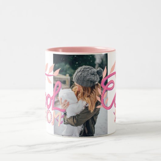 Roze kool mam hand met briefing moederdag foto tweekleurige koffiemok (Center)