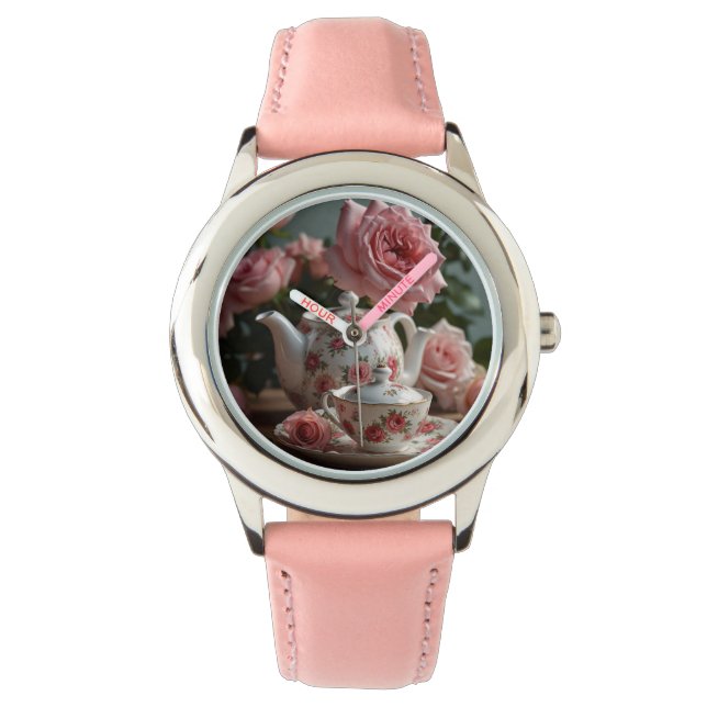 Roze Kool Roos Tea Horloge (Voorkant)