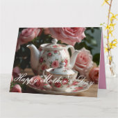 Roze Kool Roos Tea Kaart (Gele Bloem)