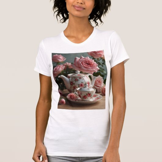 Roze Kool Roos Tea T-shirt (Voorkant)