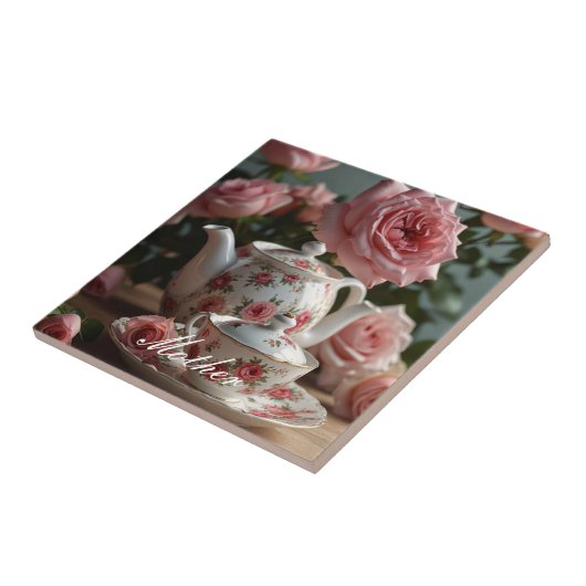 Roze Kool Roos Tea Tegeltje (Zijkant)