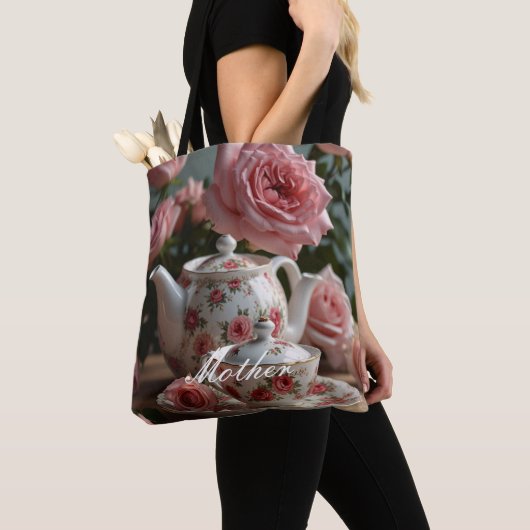 Roze Kool Roos Tea Tote Bag (Dichtbij)