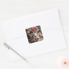 Roze Kool Roos Tea Vierkante Sticker