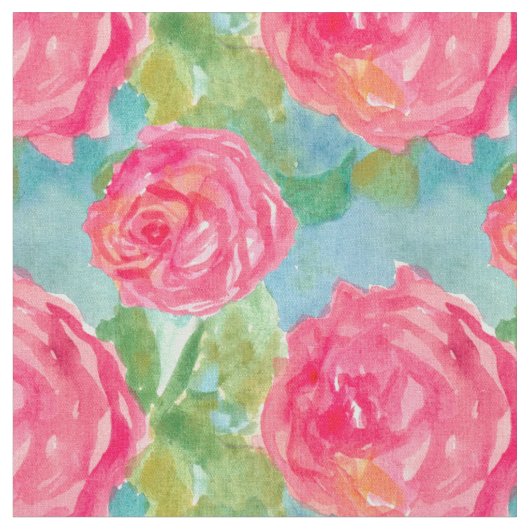 Roze Kool Rozen Waterverf Flower Art Stof (Close Up)