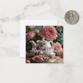 Roze Koolrode Roos Thee  Notitiekaartje (Voorkant / Achterkant in situ)