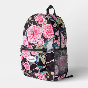 Roze Koolroos Bloem Patroon Waterverf Meisjes Bedrukte Rugzak