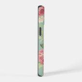 Roze koolrozen op aqua achtergrond iPhone 15 case (Rechterkant)