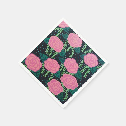 Roze Koolrozen Servet (Hoek)