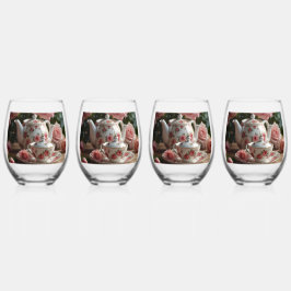 Roze Koolrozen Thee Wijnglas Zonder Voet