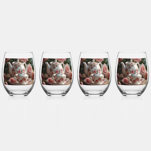Roze Koolrozen Thee Wijnglas Zonder Voet (Voorkant)