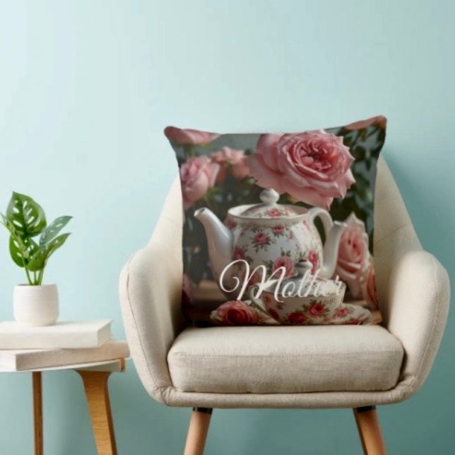 Roze Koolrozen Thee Worp Kussen (Throw Pillow 100% polyester heavyweight stretch material. Hidden zipper Made in the USA.
)