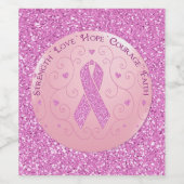 Roze koolstofborst kanker wijn etiket (Enkel label)