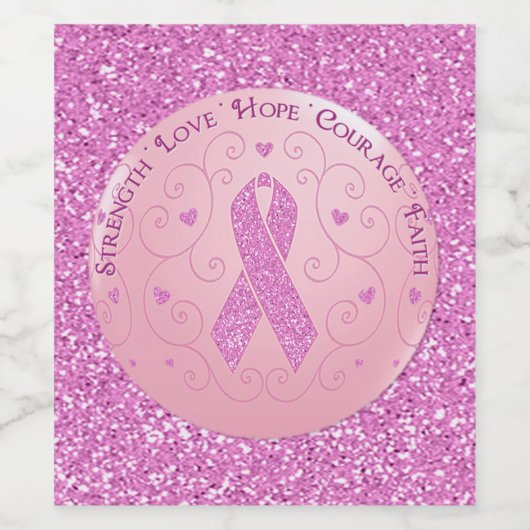 Roze koolstofborst kanker wijn etiket (Enkel label)