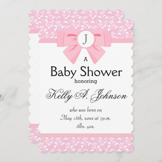 Roze koolstofmonogram met Floral Print Kaart (Voorkant / Achterkant)