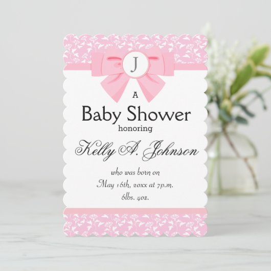 Roze koolstofmonogram met Floral Print Kaart (Staand voorkant)