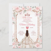 Roze & Koper Gouden Bloemen Prinses Mis Quince Kaart (Voorkant)