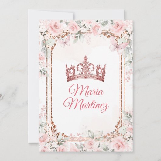 Roze & Koper Gouden Bloemen Prinses Mis Quince Kaart (Achterkant)