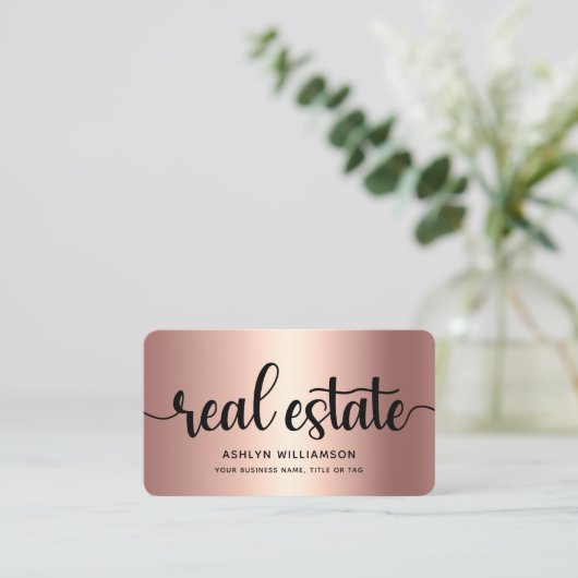 Roze Koper Zwart Foto Makelaar QR Code Visitekaartje (Staand voorkant)