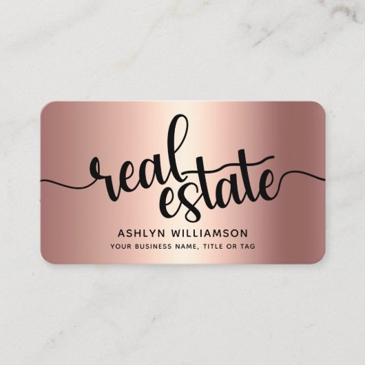 Roze Koper Zwart Makelaar Foto QR-code Visitekaartje (Voorkant)