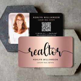 Roze Koper Zwart Realtor Foto QR Code Broker Visitekaartje