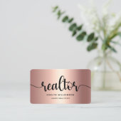 Roze Koper Zwart Realtor Foto QR Code Broker Visitekaartje (Staand voorkant)