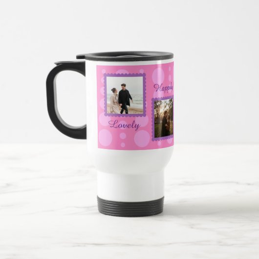 Roze koppel fotontwerp met aangepaste tekst Koffie Reisbeker (Links)
