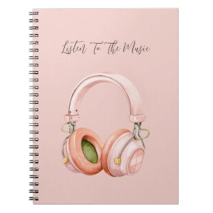 Roze Koptelefoon Luister Naar De Muziek Notitieboek