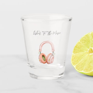 Roze Koptelefoon Luister Naar De Muziek Shot Glas