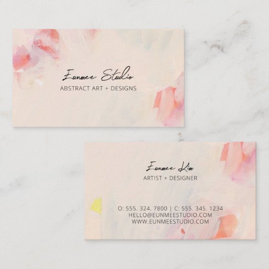 Roze & Koraal Abstract Bloemen Eenvoudige Artsy Visitekaartje (Voorkant / Achterkant)