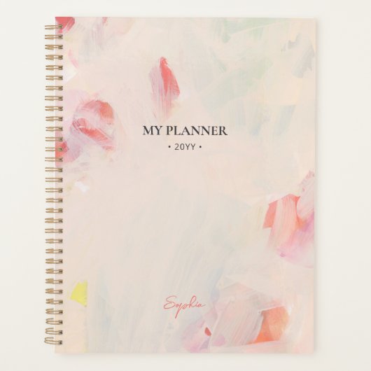 Roze & Koraal Abstract Bloemstuk Kunst Doelplanner Planner (Voorkant)