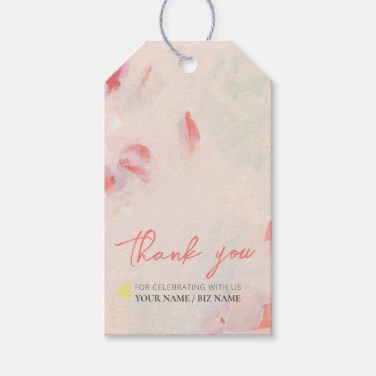 Roze & Koraal Abstracte Bloemstuk Kunst Cadeau Bed Cadeaulabel (Voorkant)