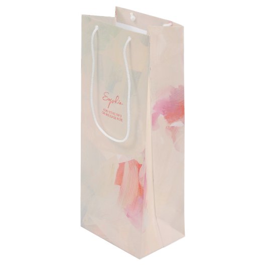 Roze & Koraal Abstracte Kunst het Schilderen Douan Wijn Cadeautas (Voorkant Gekanteld)