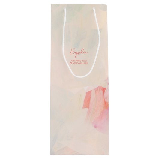 Roze & Koraal Abstracte Kunstschildering Aangepast Wijn Cadeautas (Voorkant)