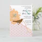  roze koraal Aqua Endive Damask Wedding Kaart (Staand voorkant)