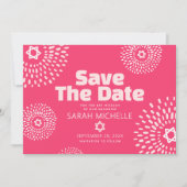 Roze Koraal Bat Mitzvah Bold Starburst Cool Modern Save The Date (Voorkant)