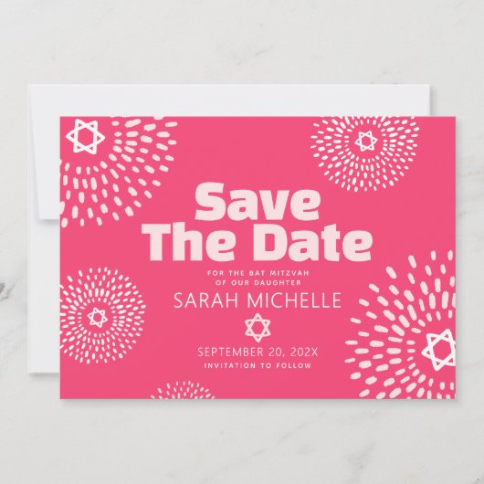 Roze Koraal Bat Mitzvah Bold Starburst Cool Modern Save The Date (Voorkant)