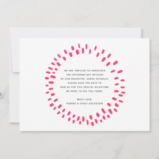 Roze Koraal Bat Mitzvah Bold Starburst Cool Modern Save The Date (Achterkant)